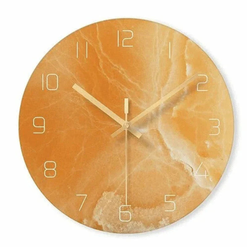 Elegant Stone-Patterned Wall Clock with Golden Accents