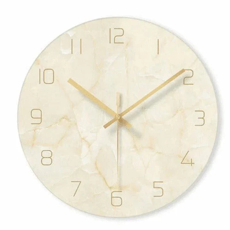 Elegant Stone-Patterned Wall Clock with Golden Accents