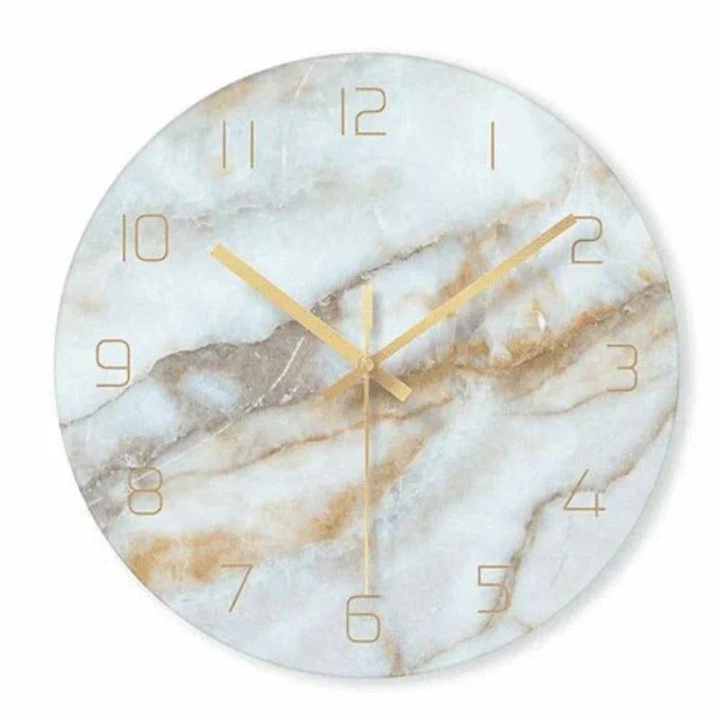Elegant Stone-Patterned Wall Clock with Golden Accents