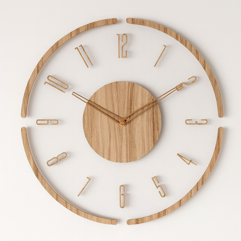 Natural Wood-Inspired Glass Clock – Elegant Home Timepiece