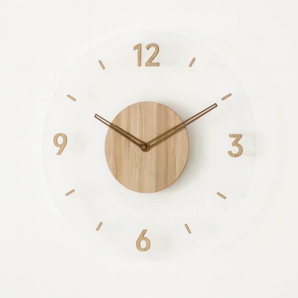 Natural Wood-Inspired Glass Clock – Elegant Home Timepiece