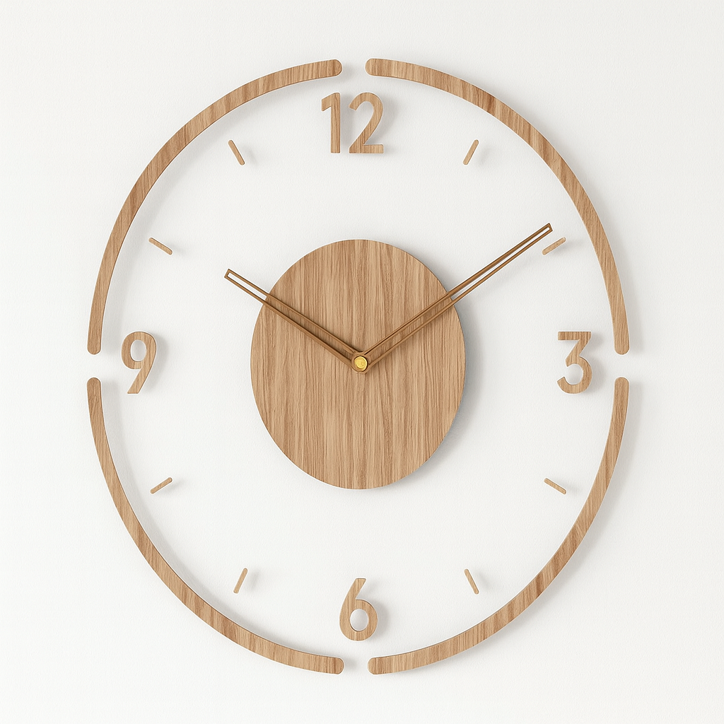 Natural Wood-Inspired Glass Clock – Elegant Home Timepiece