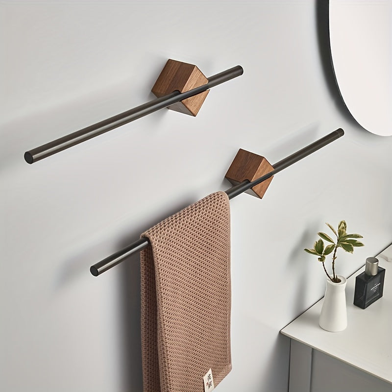 Stylish Wall-Mounted Towel Holder with Elegant Wooden Base