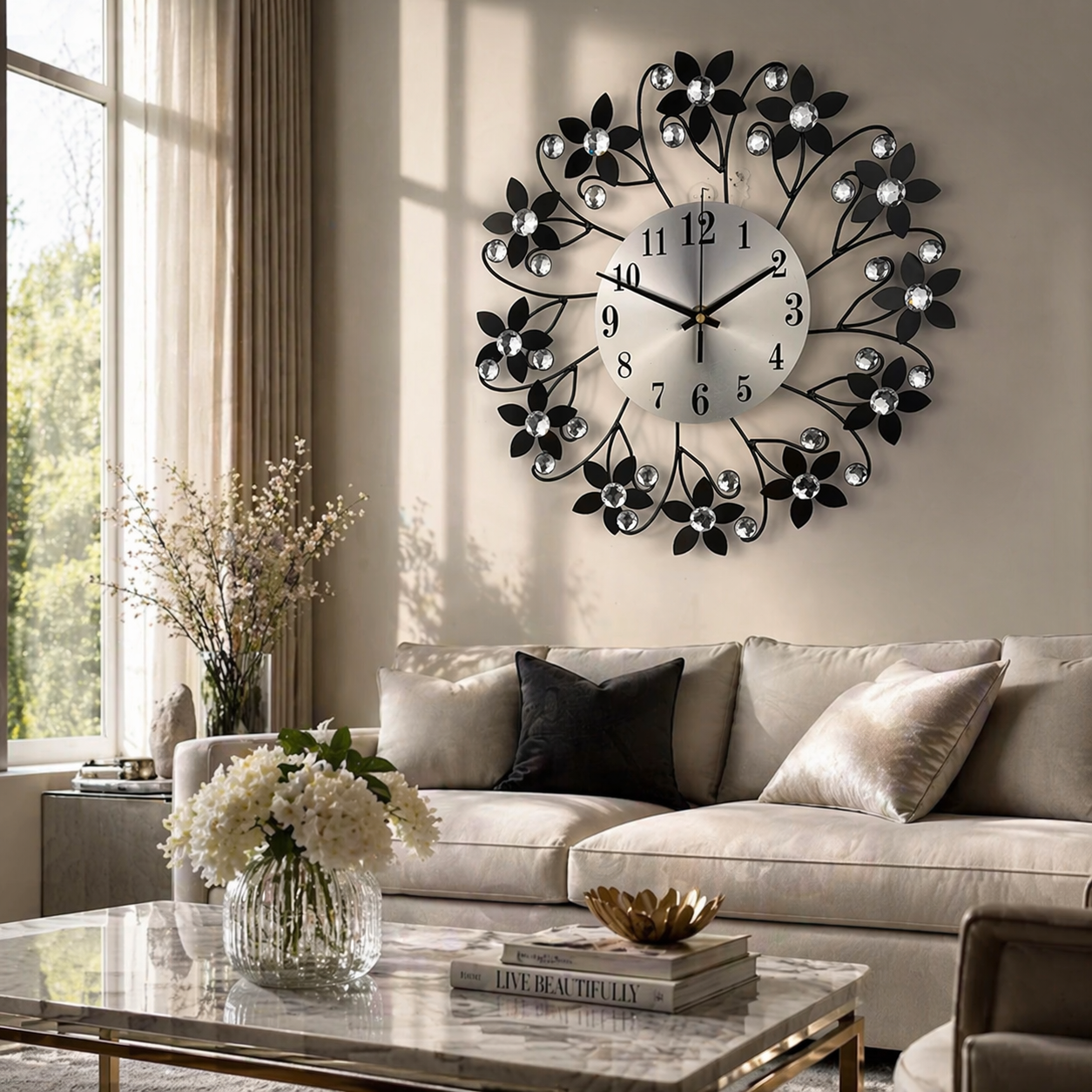 Charming Floral Wall Clock with Silent Movement for Home