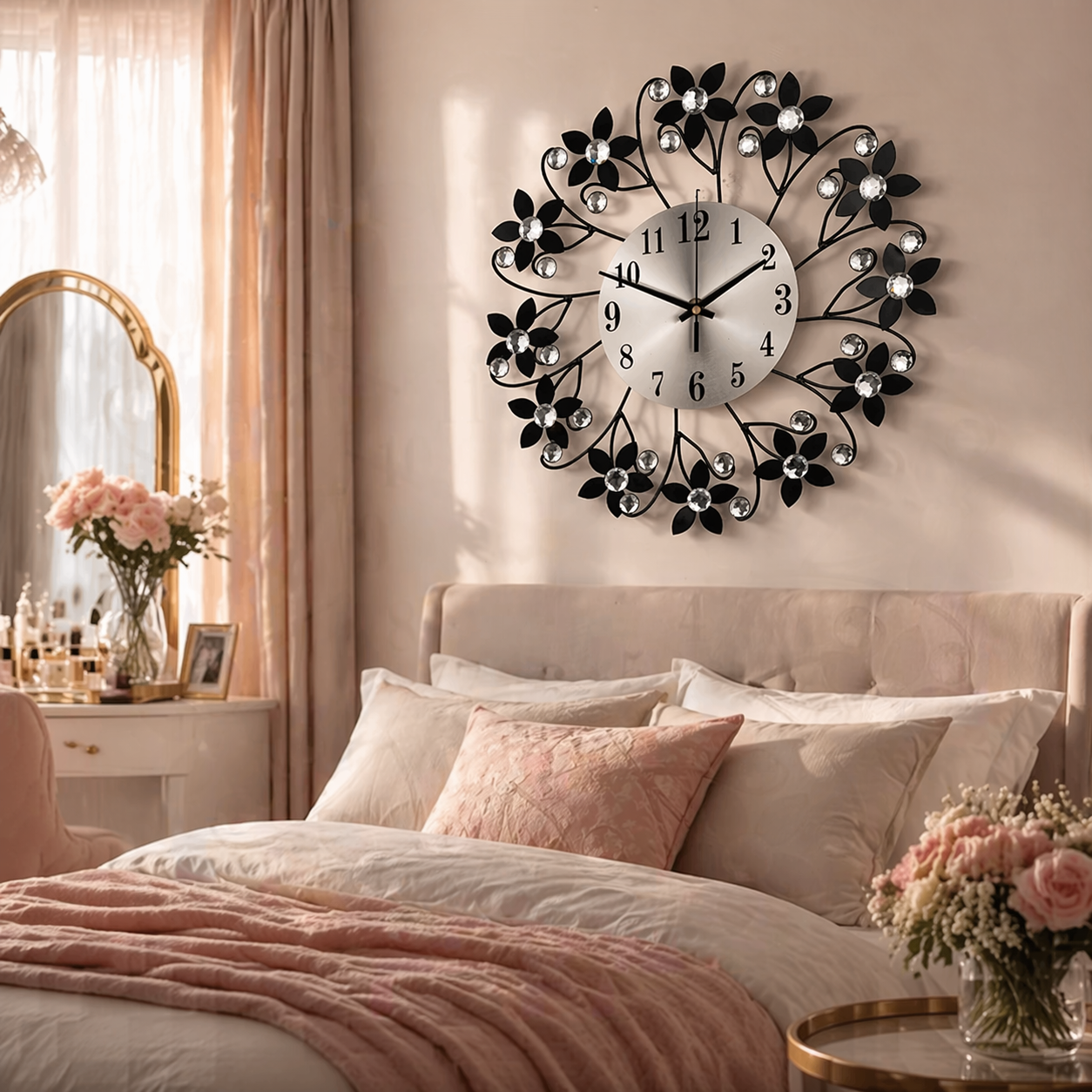 Charming Floral Wall Clock with Silent Movement for Home