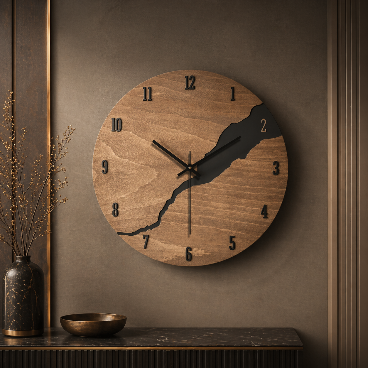 Nature-Inspired Wooden Wall Clock with Quartz Precision