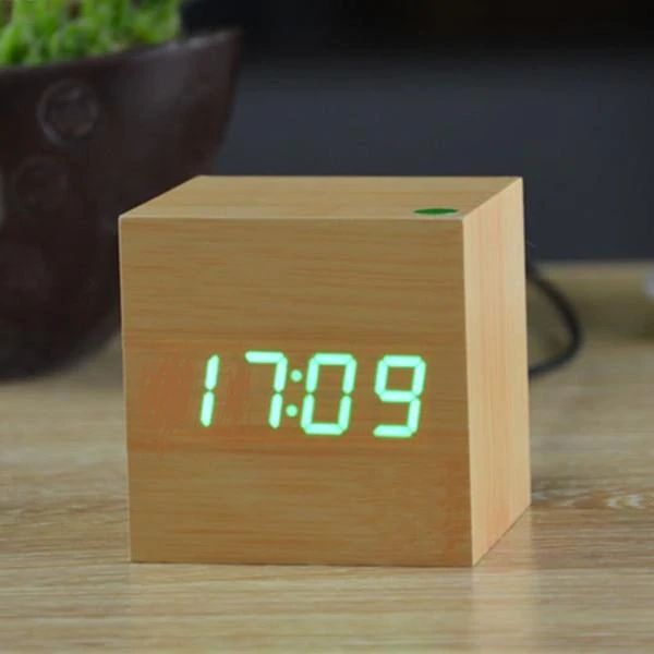 Chic Bamboo Cube Clock – Sleek Digital Timepiece for Any Space