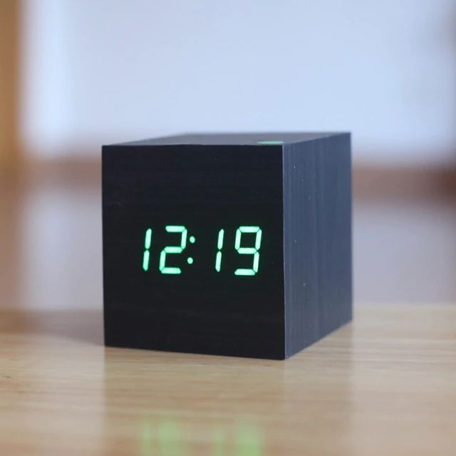 Chic Bamboo Cube Clock – Sleek Digital Timepiece for Any Space