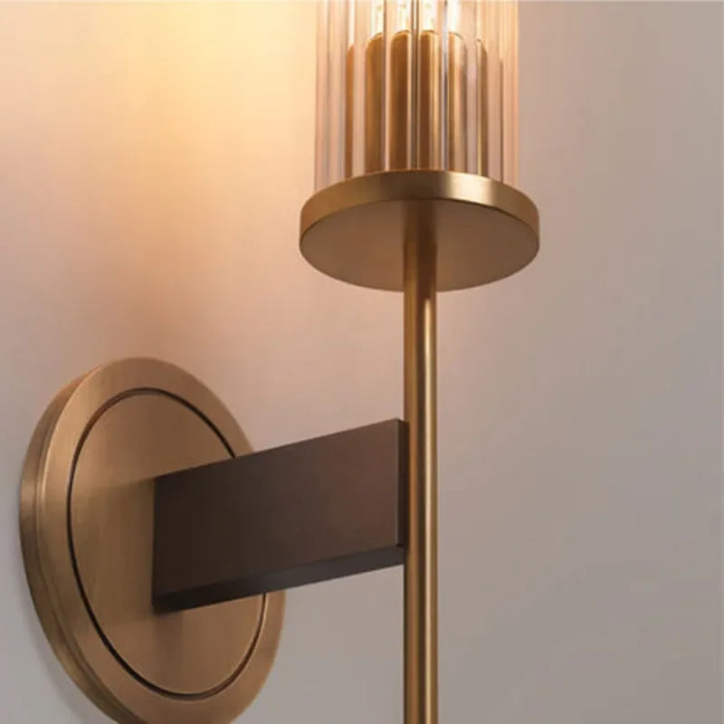 Sophisticated Ribbed Glass Wall Light with Brass Accents