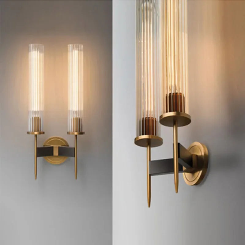 Sophisticated Ribbed Glass Wall Light with Brass Accents