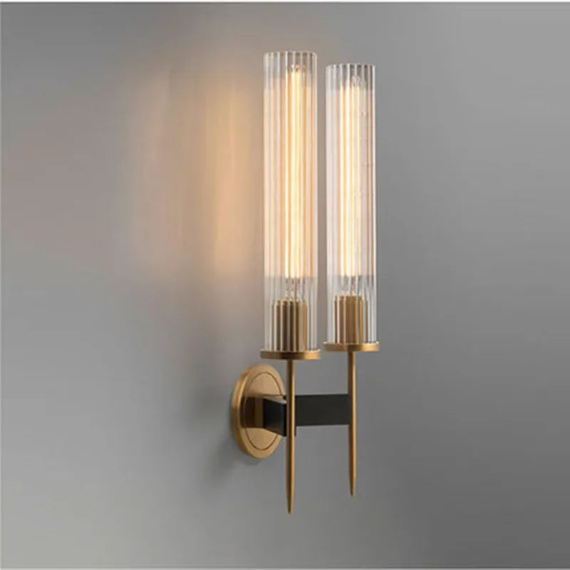 Sophisticated Ribbed Glass Wall Light with Brass Accents