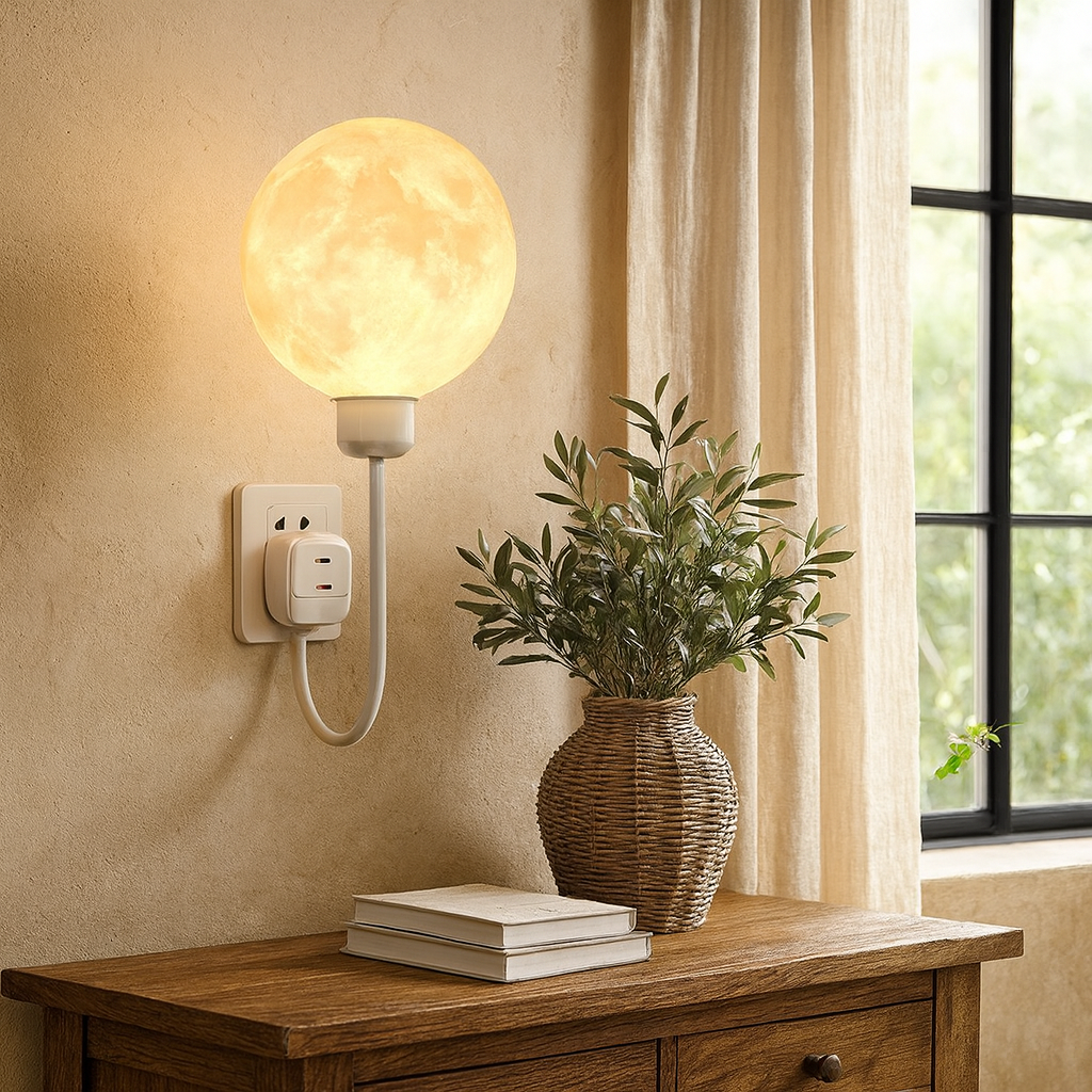 Lunar Glow Wall Lamp - Warm White LED Plug-In Fixture