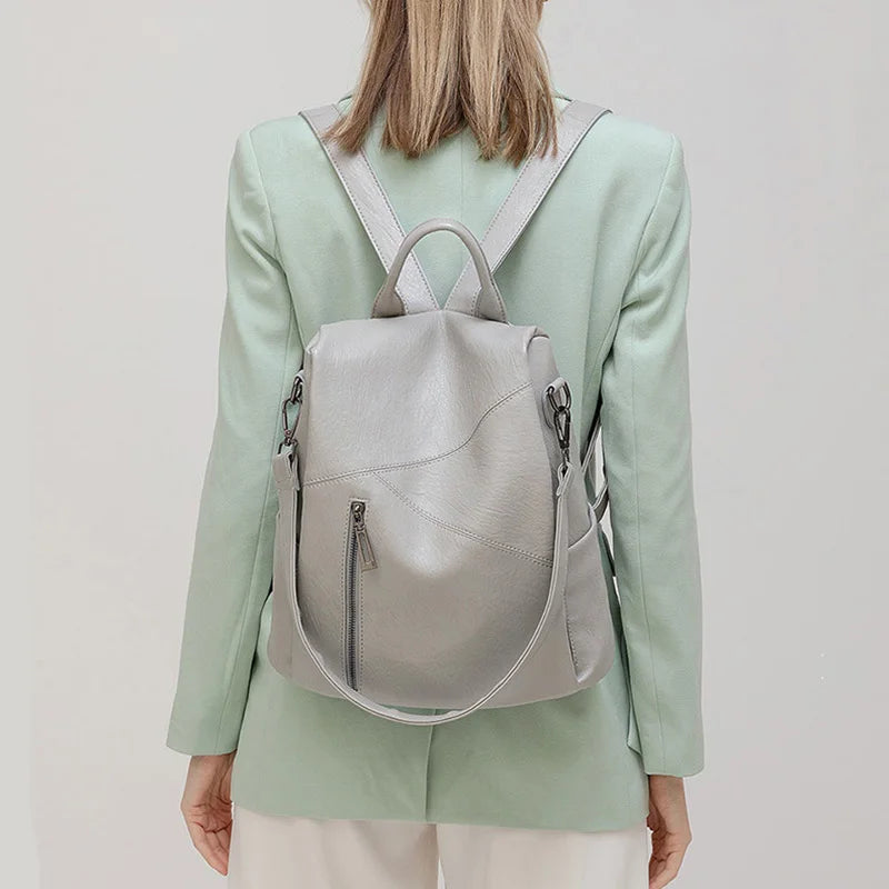 Sophisticated Women's Leather Travel Backpack with Security Features