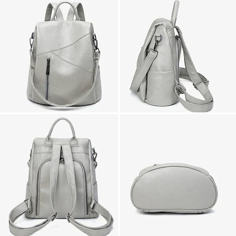 Sophisticated Women's Leather Travel Backpack with Security Features