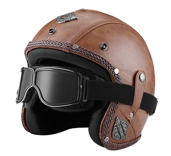 Vintage Charm Scooter Helmet with Sun Visor and Luxe Finish