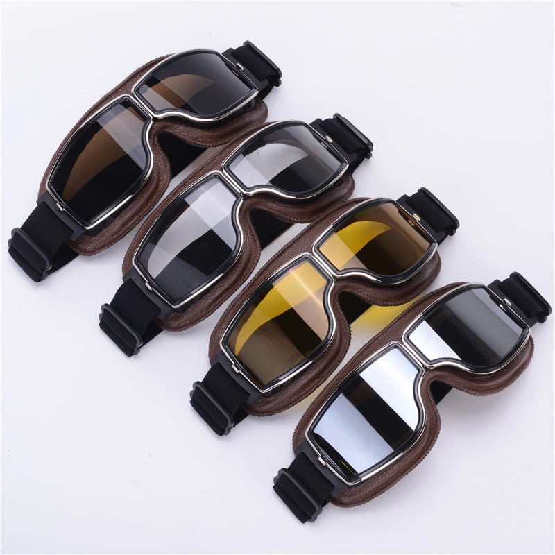 Motorcycle Goggles | UV Protection | Impact Resistant & Adjustable | Retro Style