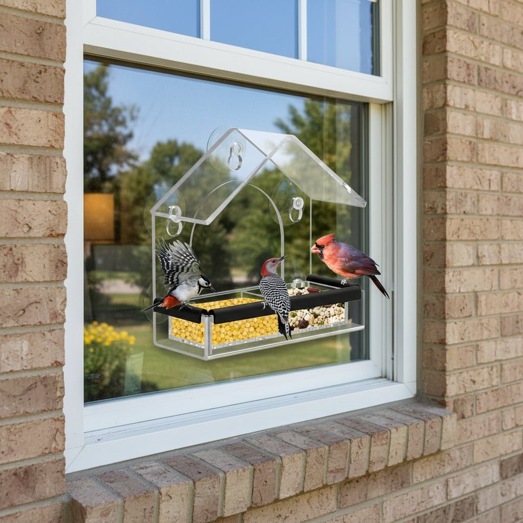 Transparent Bird Feeder with Secure Suction Attachment