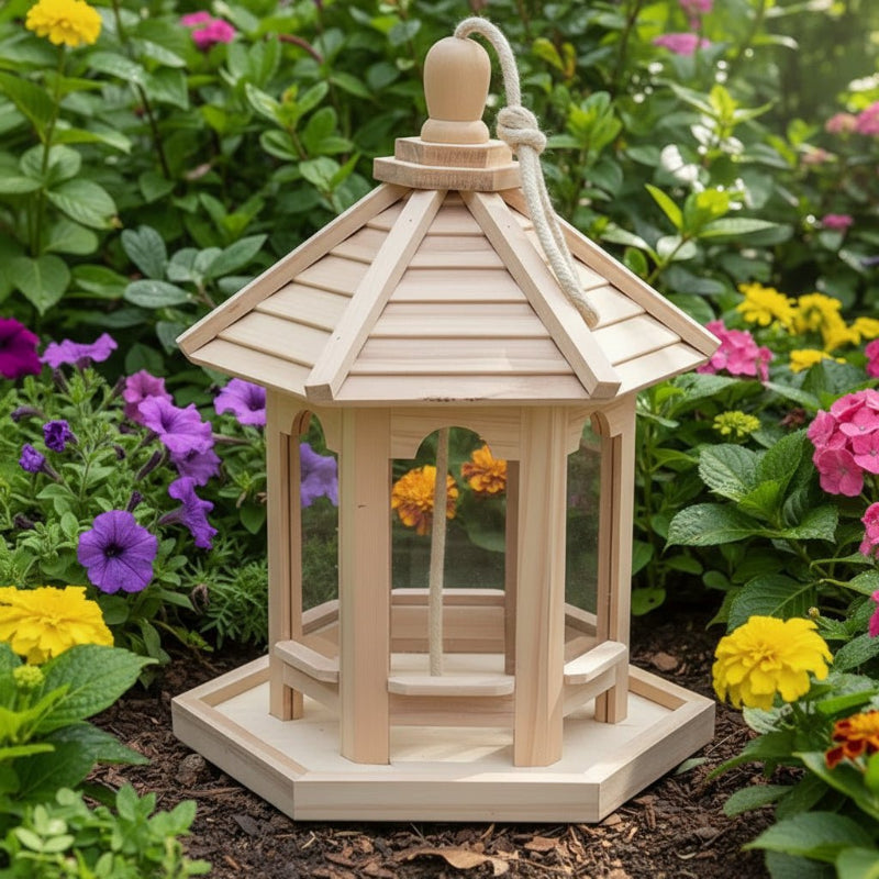 EcoNest – Artisan Wooden Birdhouse with Integrated Hydration System