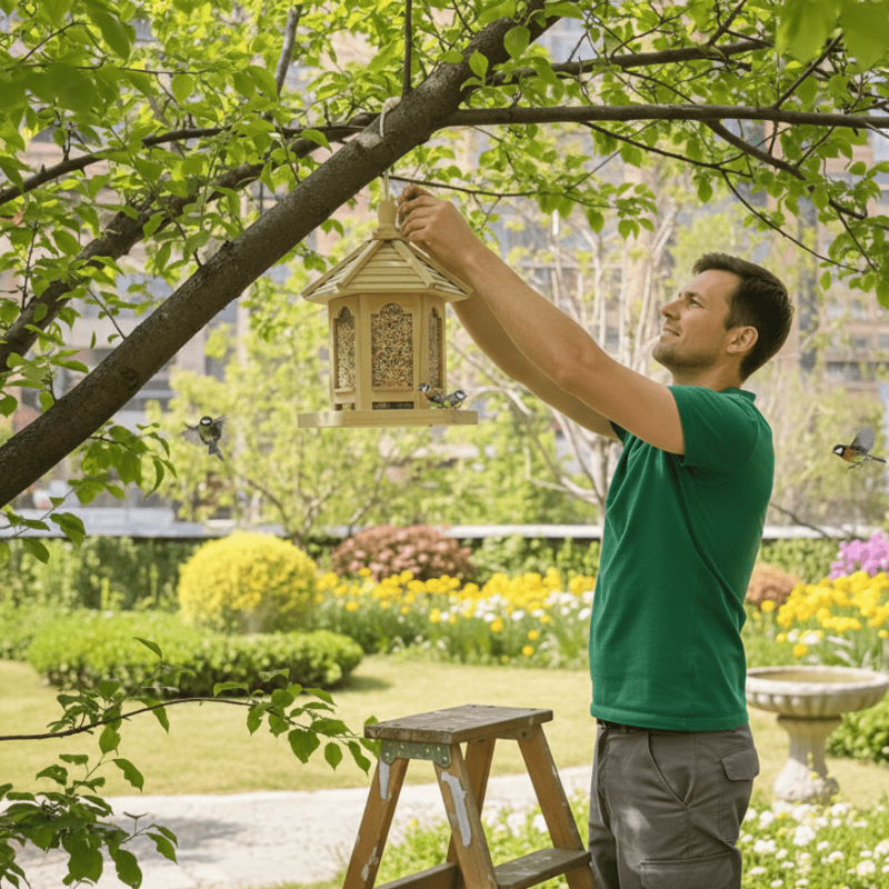 EcoNest – Artisan Wooden Birdhouse with Integrated Hydration System
