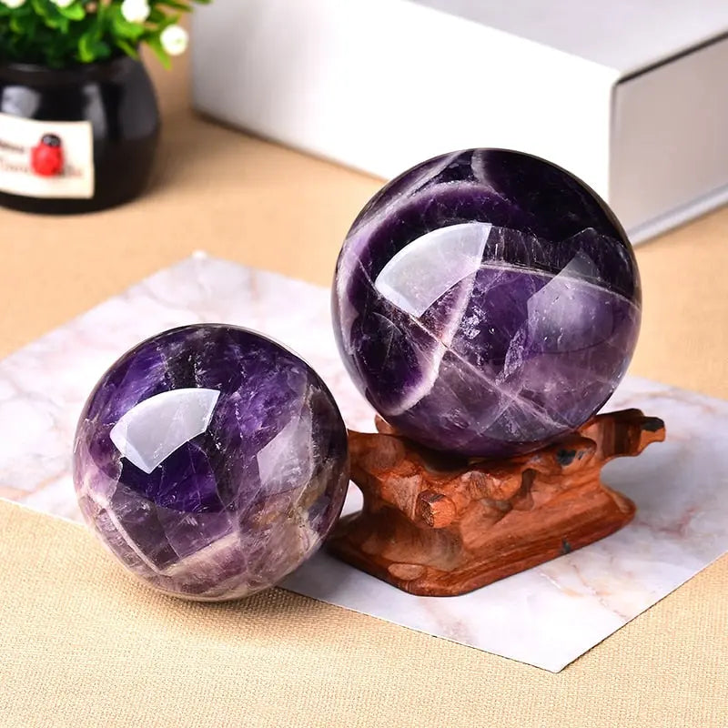 Handcrafted Amethyst Sphere - Polished Finish, 7 Size Options with Stand