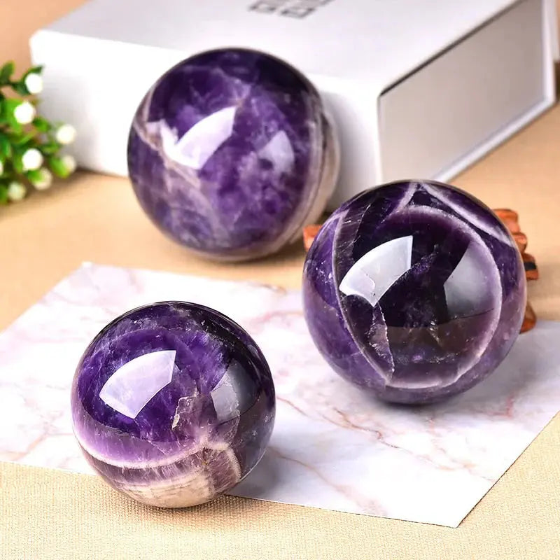 Handcrafted Amethyst Sphere - Polished Finish, 7 Size Options with Stand