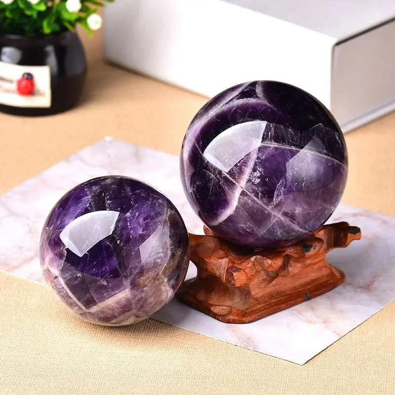 Handcrafted Amethyst Sphere - Polished Finish, 7 Size Options with Stand