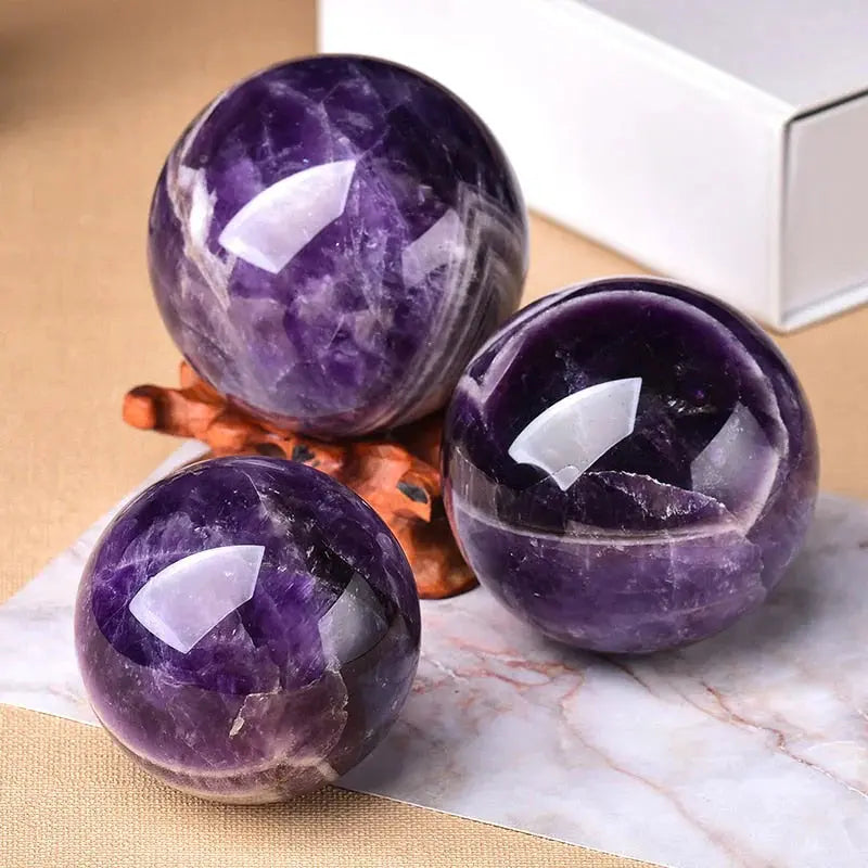 Handcrafted Amethyst Sphere - Polished Finish, 7 Size Options with Stand