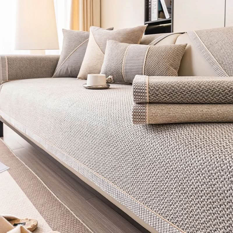 Non-Slip Cotton and Linen Throw Blanket for All-Season Sofa Use
