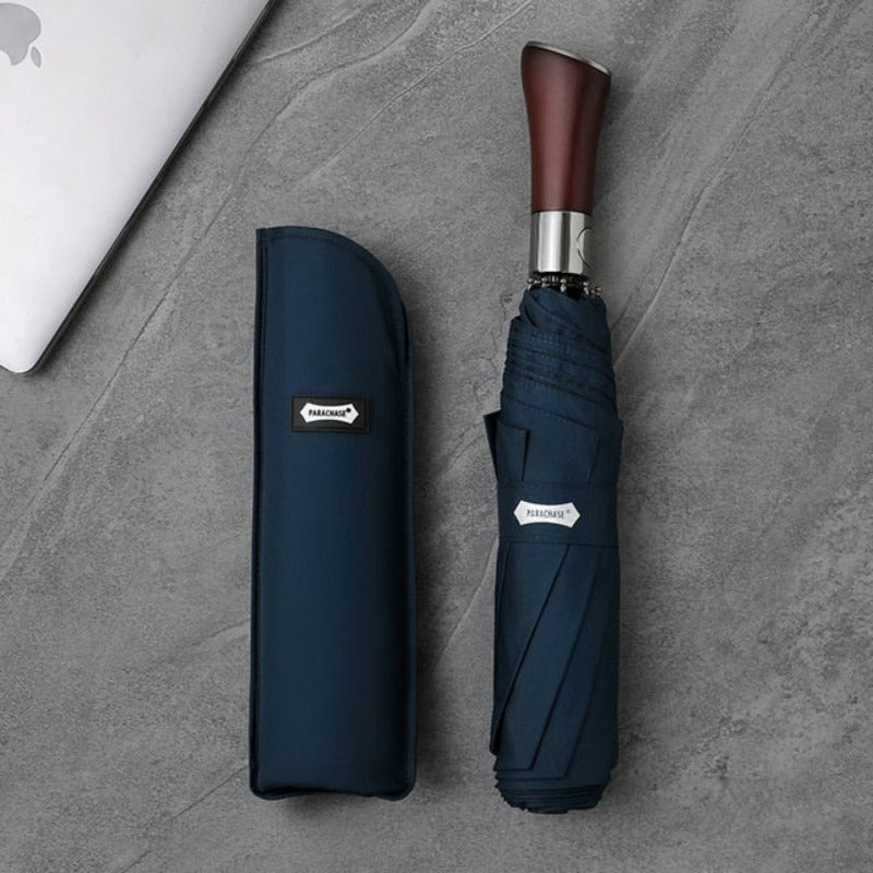 Elegant Automatic Umbrella with Stylish Wooden Grip