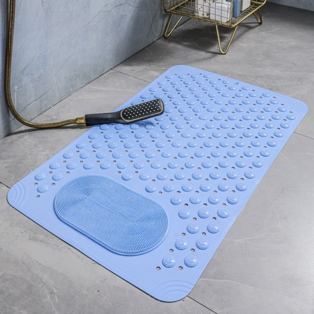 ComfortSafe Bath Mat with Integrated Foot Scrubber and Quick-Dry Design
