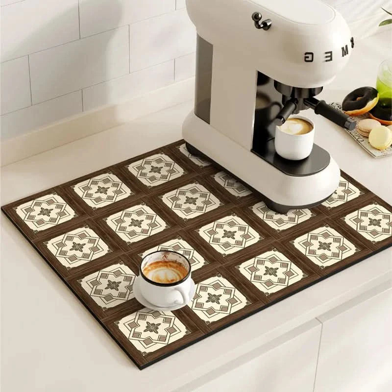 Vintage Coffee Machine Mat for Kitchen Countertop Safety