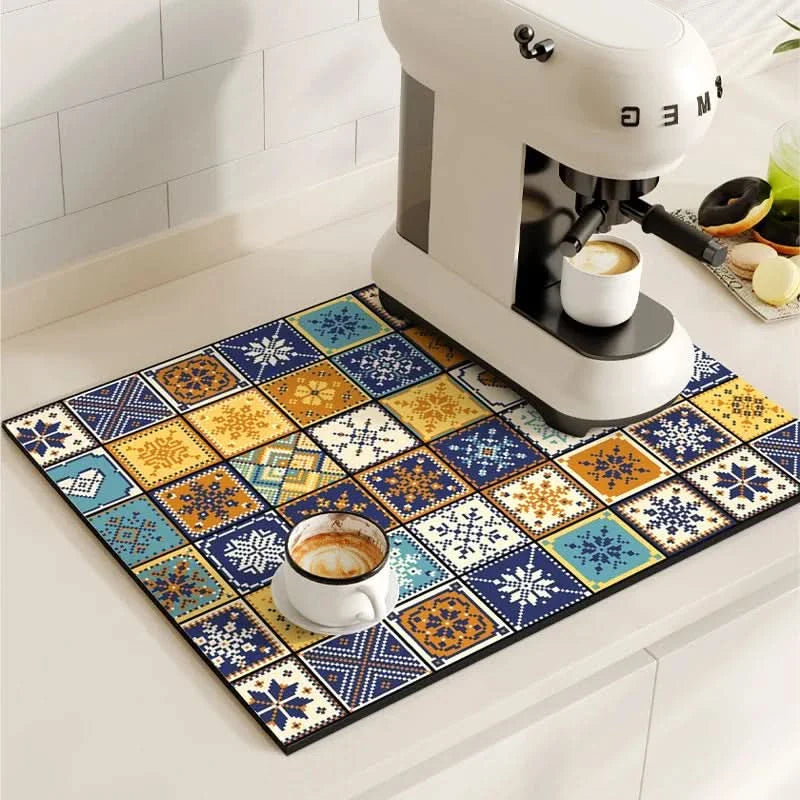 Vintage Coffee Machine Mat for Kitchen Countertop Safety