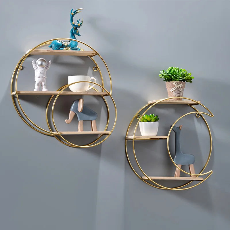 Elegant Dual-Circle Floating Shelf for Stylish Wall Storage
