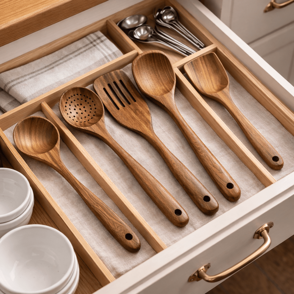 Wooden Kitchen Utensil Set for Everyday Cooking – Gentle Use Tools