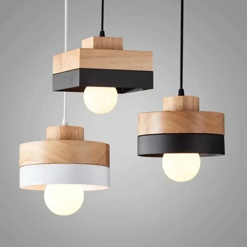 Modern Nordic Chandelier Featuring Wood and Iron Elements