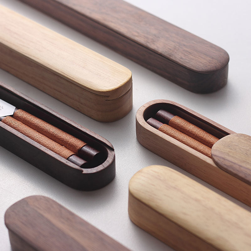 Elegant Dark Wood Chopsticks with Unique Threading in Gift Box