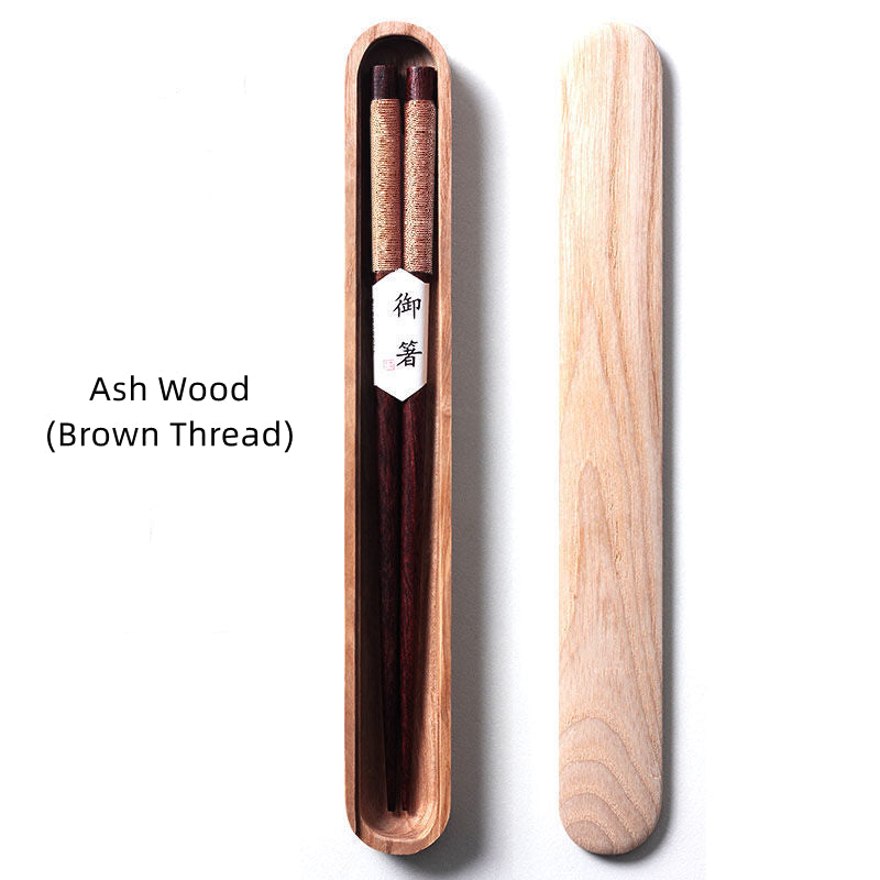 Elegant Dark Wood Chopsticks with Unique Threading in Gift Box