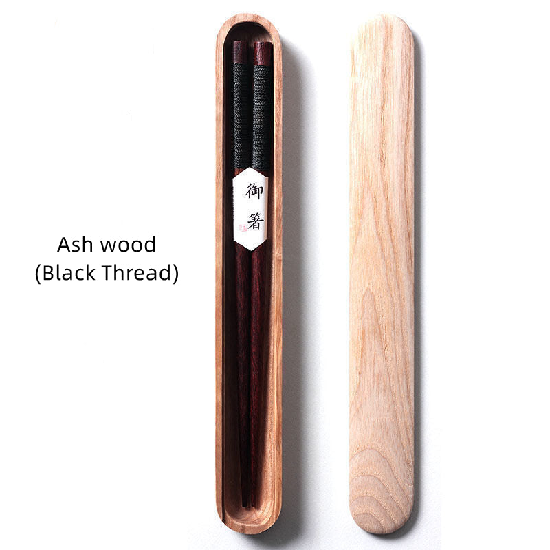 Elegant Dark Wood Chopsticks with Unique Threading in Gift Box