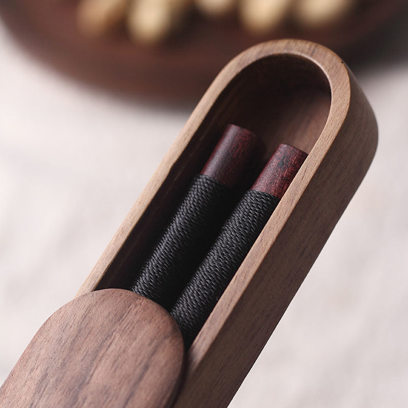 Elegant Dark Wood Chopsticks with Unique Threading in Gift Box