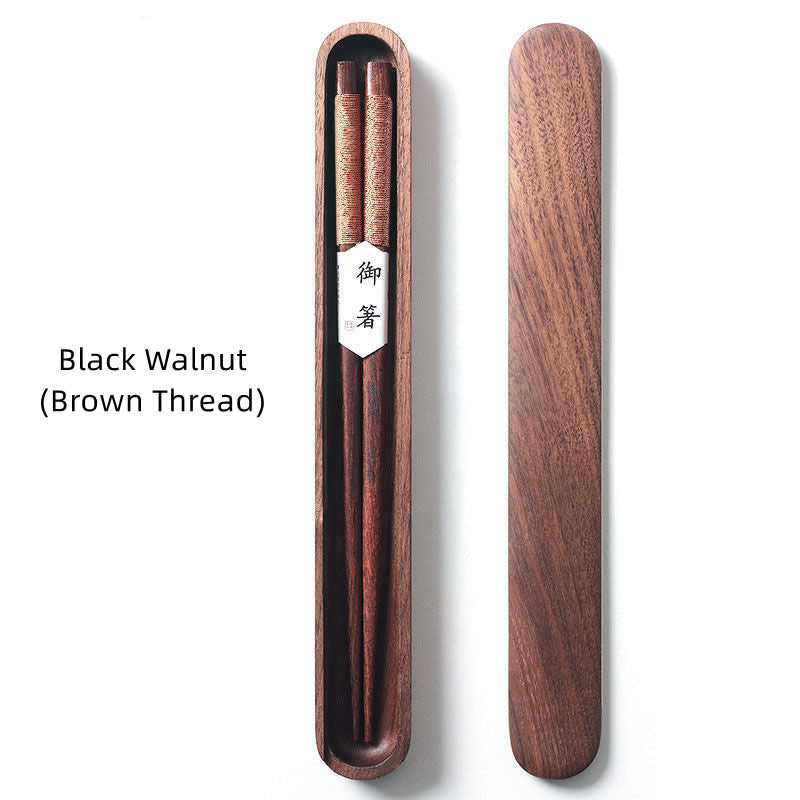 Elegant Dark Wood Chopsticks with Unique Threading in Gift Box