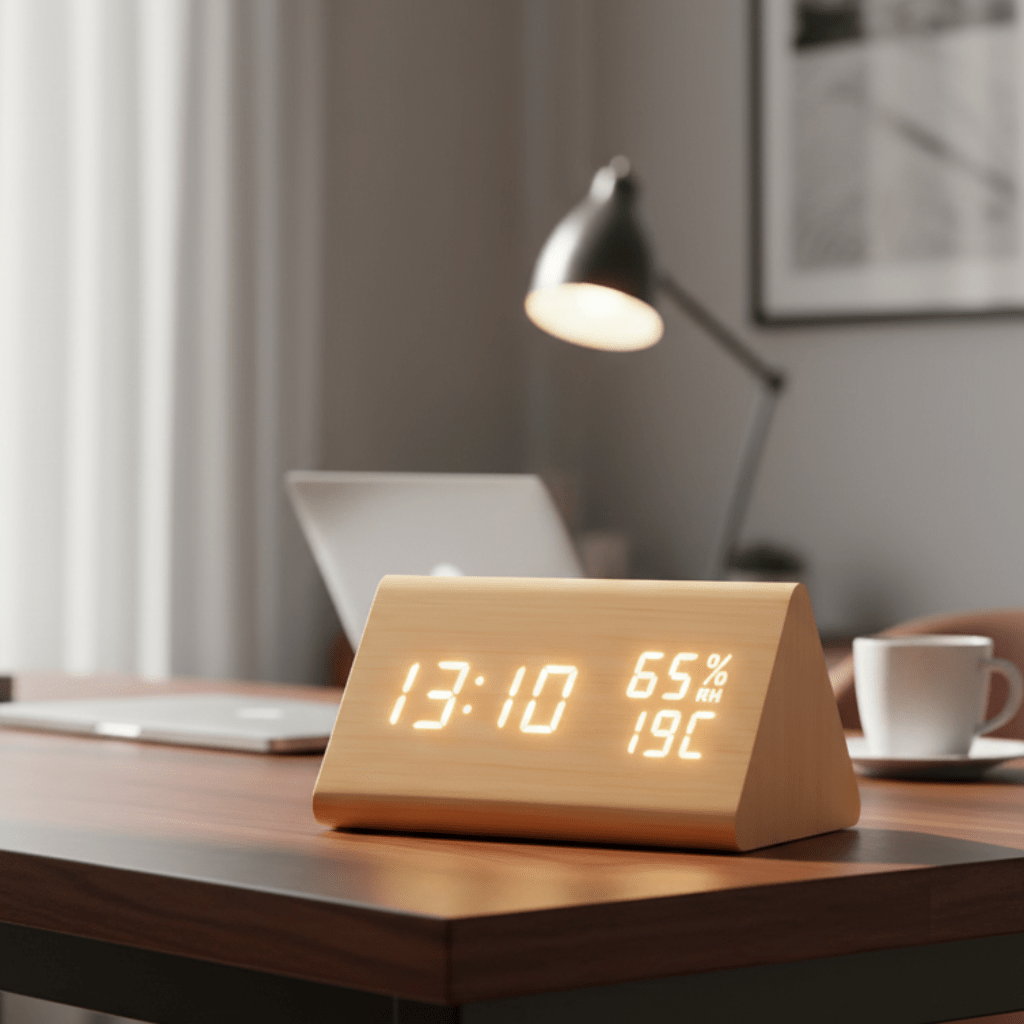 Elegant Wooden Clock with Temperature Readout and Adjustable Brightness