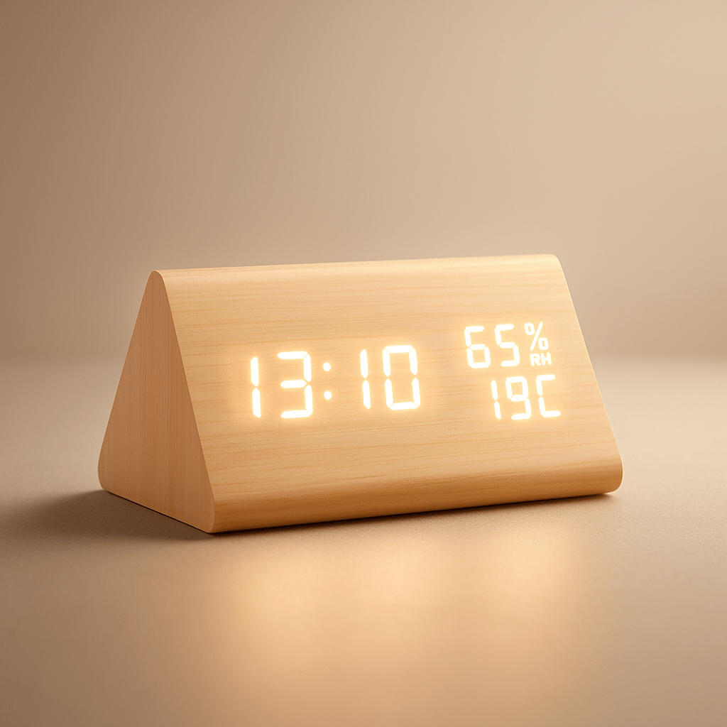 Elegant Wooden Clock with Temperature Readout and Adjustable Brightness