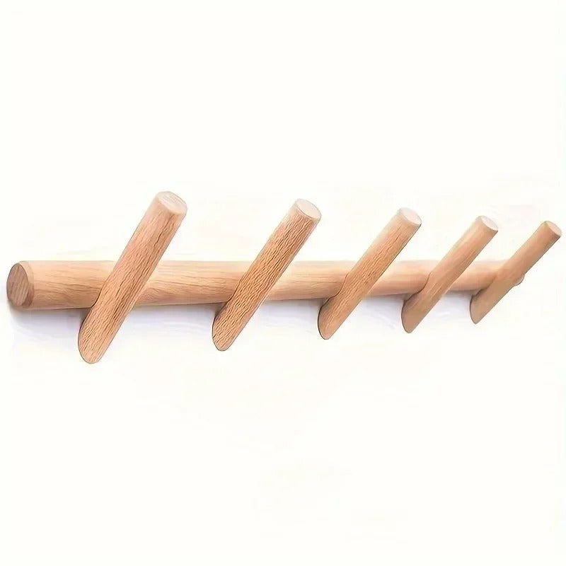 Elegant Oak Wall Rack with 5 Hooks for Clutter-Free Spaces