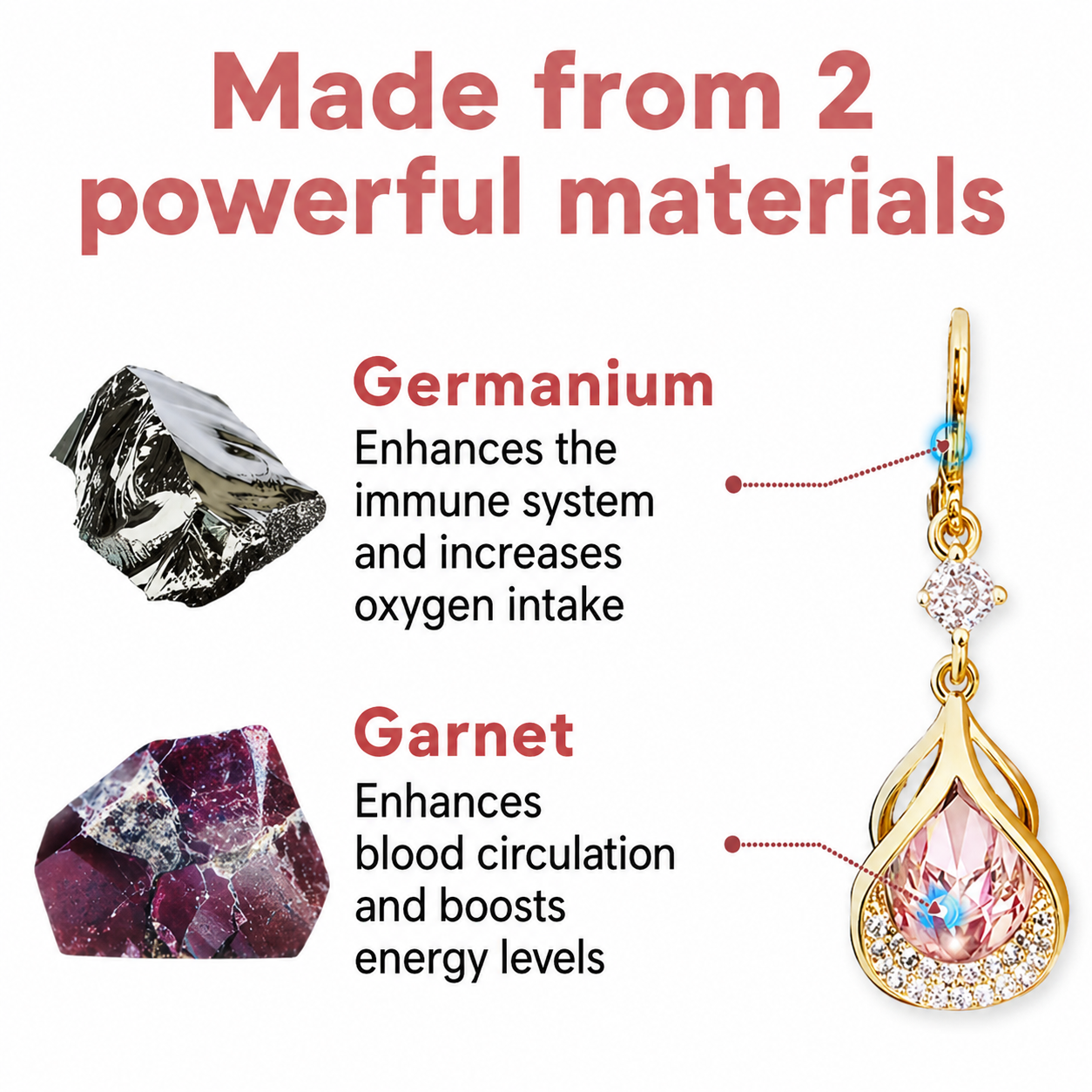 Magnetic Earrings with Germanium and Garnet - Vitality Boost