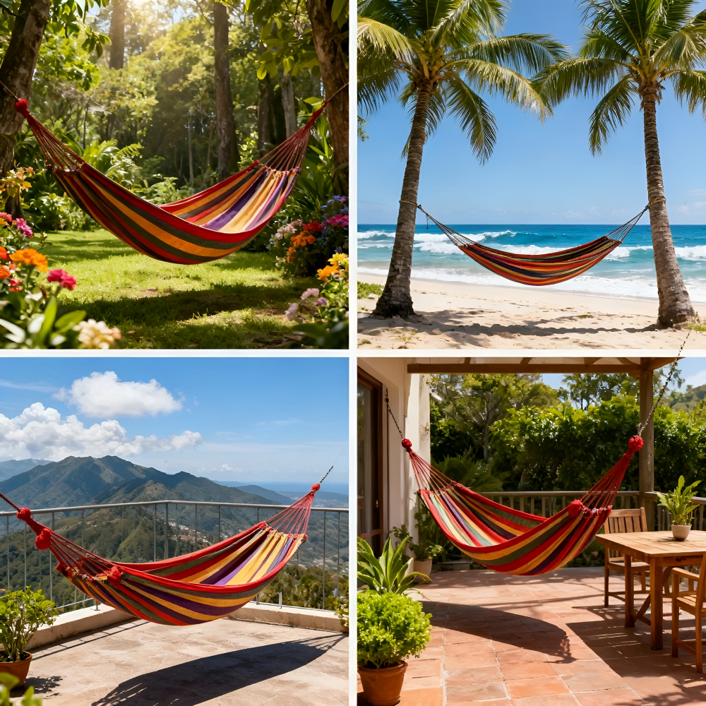 Breathable Cotton Camping Hammock with Ropes and Carry Bag