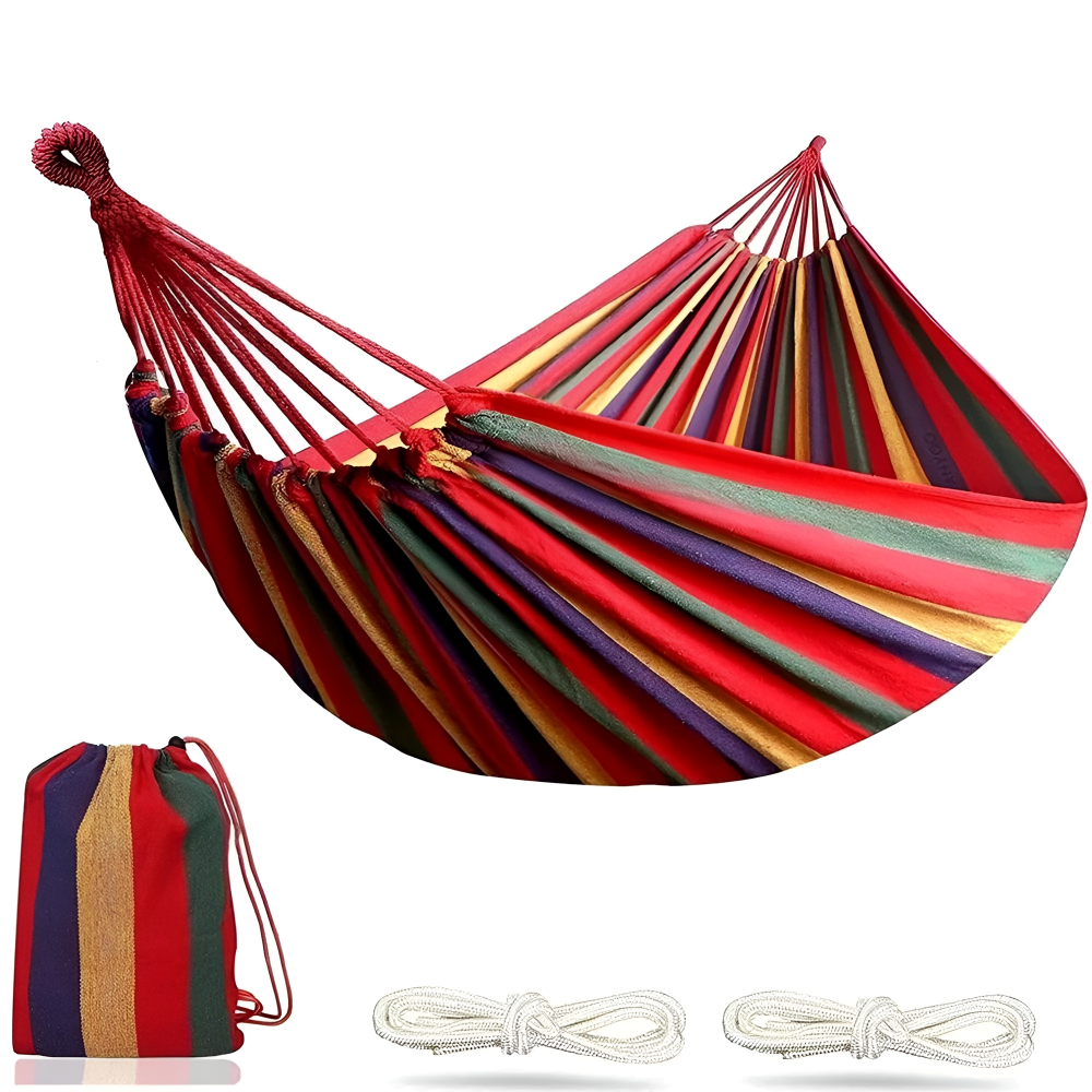 Breathable Cotton Camping Hammock with Ropes and Carry Bag