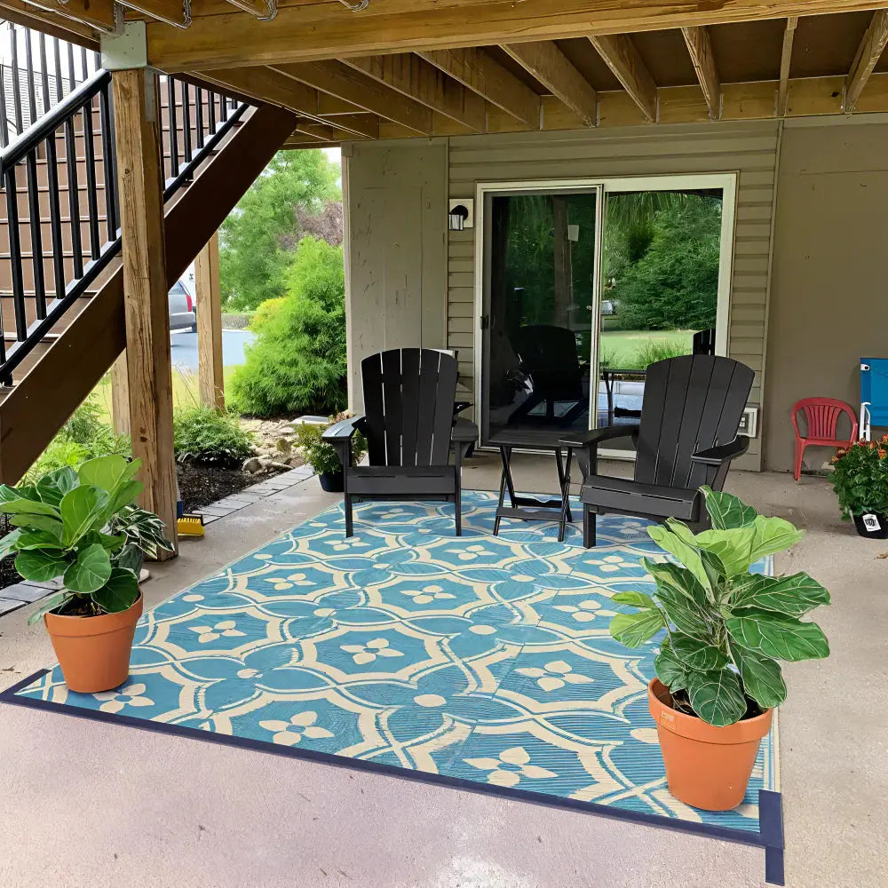 Weather-Resistant Outdoor Rug with Geometric Design