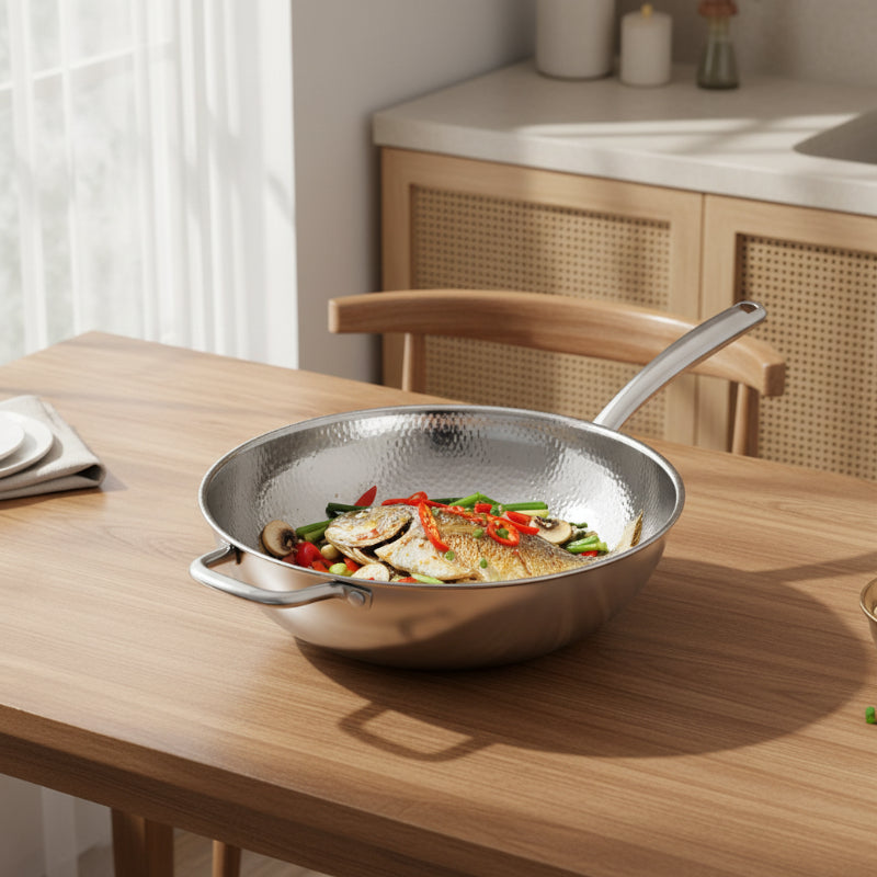 Titanium Chef's Wok with Curved Base for Induction Cooking