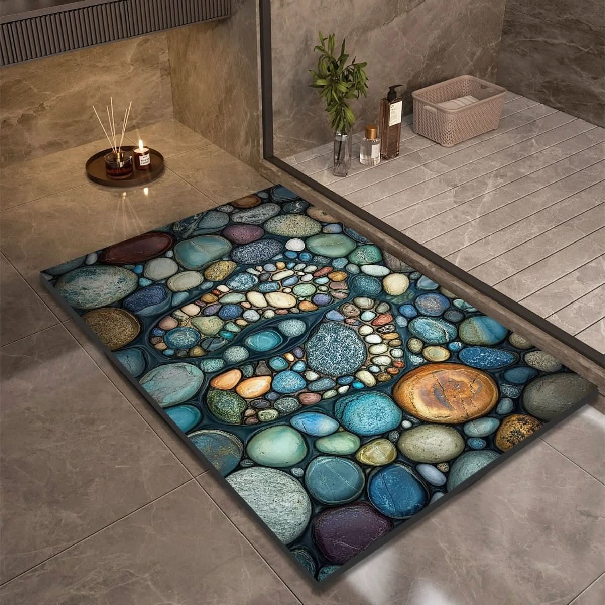Natural Stone-Inspired Non-Slip Bath Mat for Moisture Control