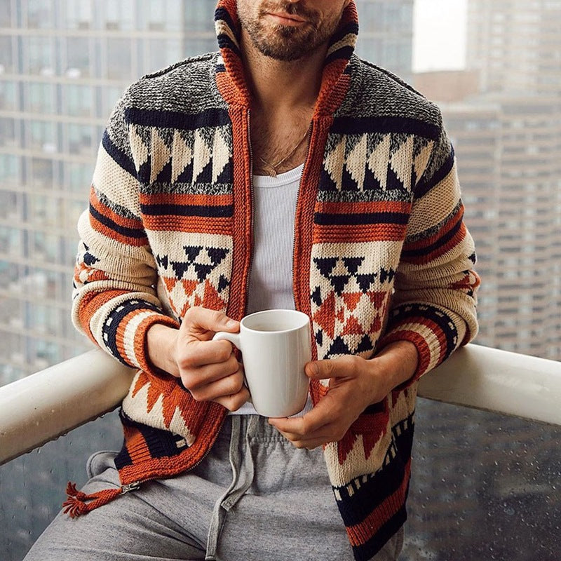 Cardigan with Geometric Pattern